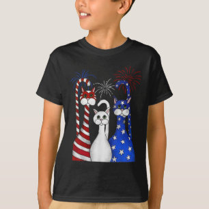 Rött vitt blått katter USA flagga Fireworks 4:e ju T Shirt