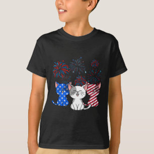 Rött vitt blått katter USA flagga Fireworks 4:e ju T Shirt