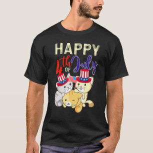 Rött vitt blått Katter USA flagga Lycklig 4 juli T Shirt