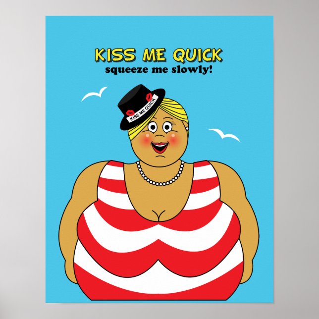 Rött vitt blått Kiss Me Quick Seaside Humor Poster (Framsidan)