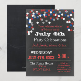 Rött vitt blått konfetti juli 4:e partsinbjudan inbjudningar