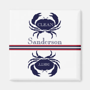 Rött vitt blått krabba för Nautical Dishwasher Magnet