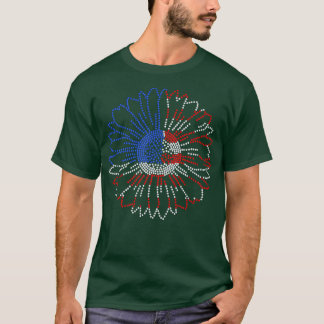 Rött vitt blått kvinnlig solros Bling Rhinestone 4 T Shirt