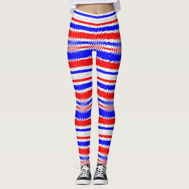 Rött vitt blått Linjer Leggings (Framsida)