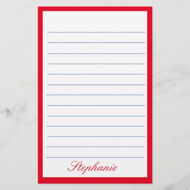 Rött vitt blått Linjer Ramar Monogram Namn Brevpapper (Framsida)