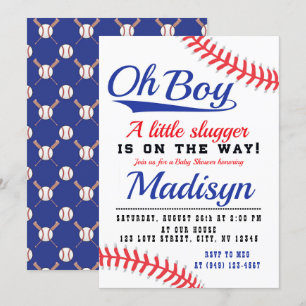 Rött vitt blått liten soppa Baseball Baby Shower Inbjudningar