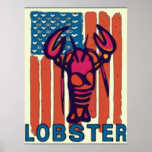 Rött vitt blått lobster Flagga Poster