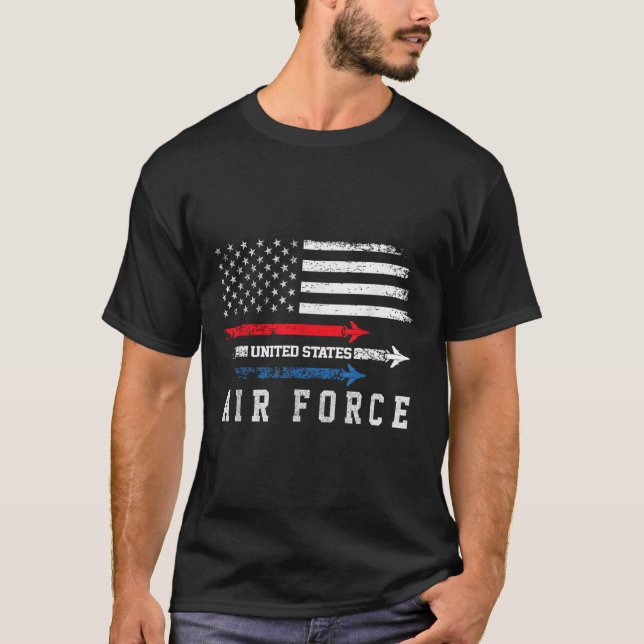 Rött vitt blått Luft Force Flyover-amerikanska i T Shirt (Framsida)