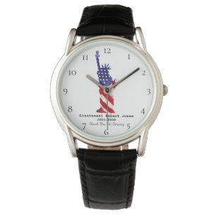 Rött vitt blått militär veteran för *~*frihet armbandsur