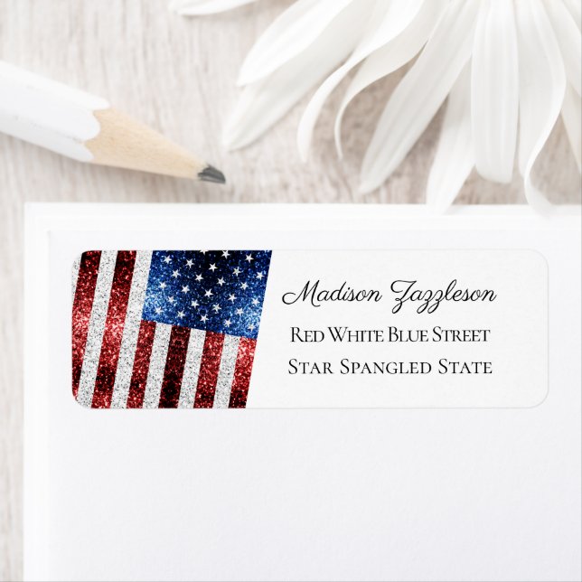 Rött vitt blått miniatyrdiagram USA flagga Returadress Etikett (Insitu)