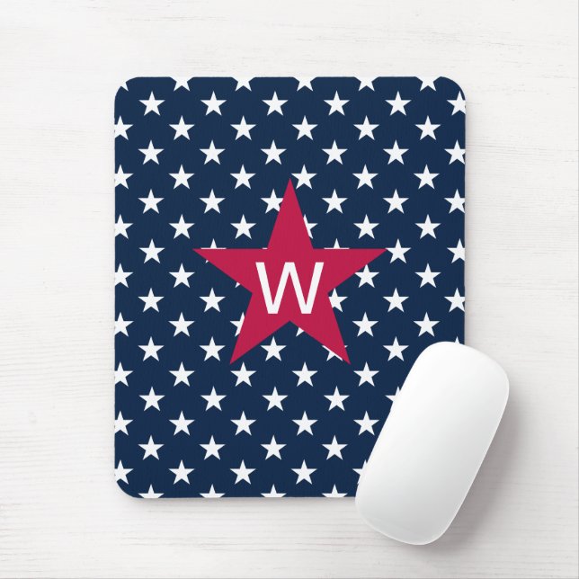 Rött vitt blått Monogram Star Mousepad Musmatta (Med mus)