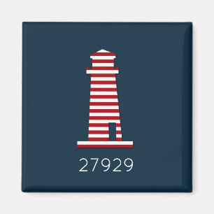 Rött vitt blått Nautical Lighthouse Beach Zip-kod Magnet