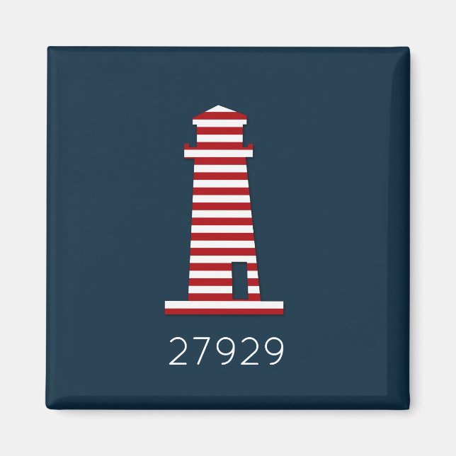 Rött vitt blått Nautical Lighthouse Beach Zip-kod Magnet (Framsidan)