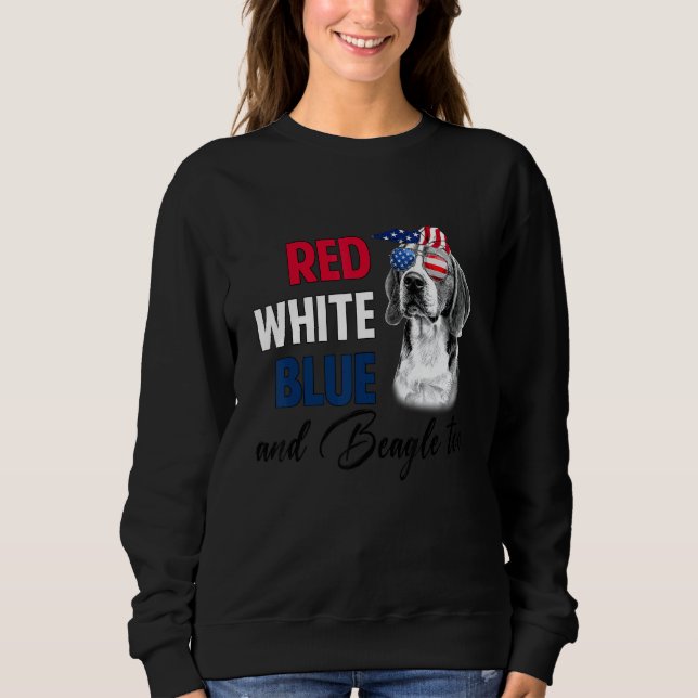 Rött vitt blått och beagle för amerikansk Flagga 4 T Shirt (Framsida)