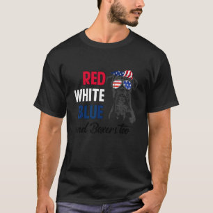 Rött vitt blått och boxer för amerikansk Flagga T Shirt