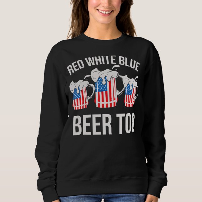 Rött vitt blått och öl till den 4 juli t shirt (Framsida)