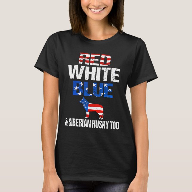 Rött vitt blått och Siberian husky för 4:e T Shirt (Framsida)