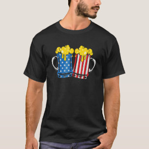 Rött vitt blått ölglasögon Amerikanska Flagga Lyck T Shirt
