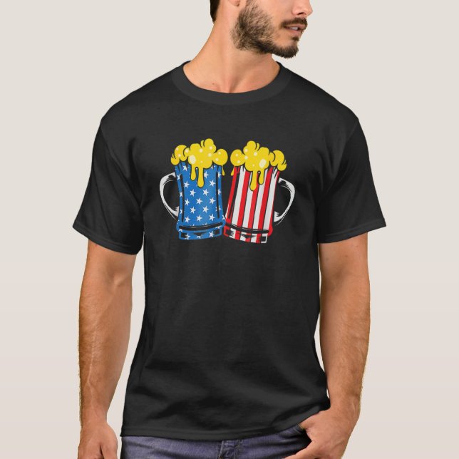 Rött vitt blått ölglasögon Amerikanska Flagga Lyck T Shirt (Framsida)
