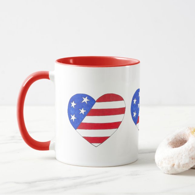 Rött vitt blått Patriotic American Flagga Heart US Mugg (Med munk)