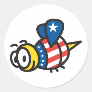 Rött vitt blått Patriotic Bee Runt Klistermärke