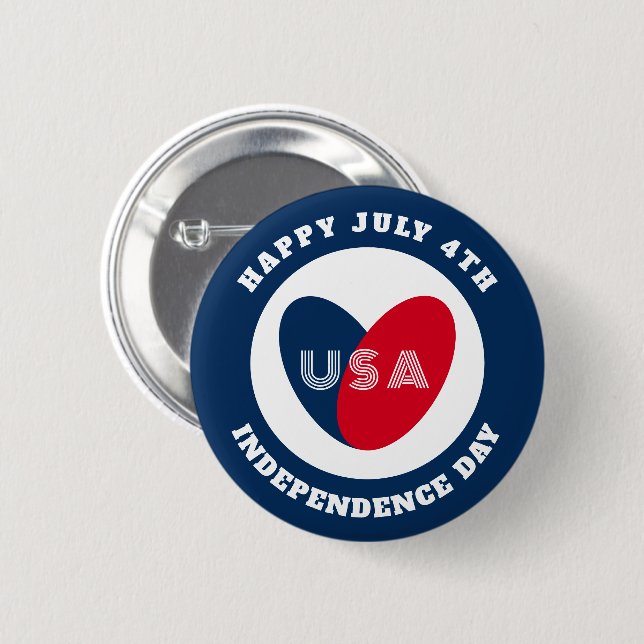 Rött vitt blått Patriotic    den 4 juli Kärlek Knapp (Framsida & baksida)