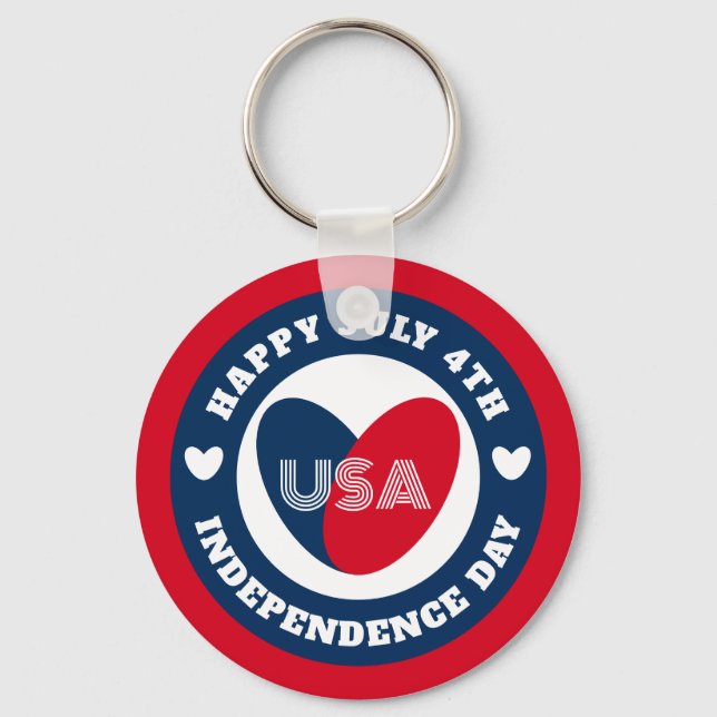 Rött vitt blått Patriotic    den 4 juli Kärlek Nyckelring (Framsida)