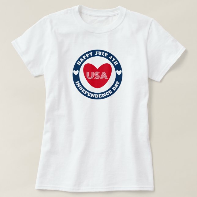Rött vitt blått Patriotic    den 4 juli Kärlek T Shirt (Design framsida)