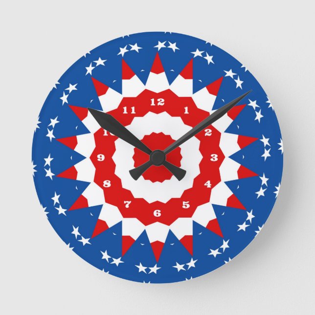 rött vitt blått Patriotic Star Rund Klocka (Framsida)