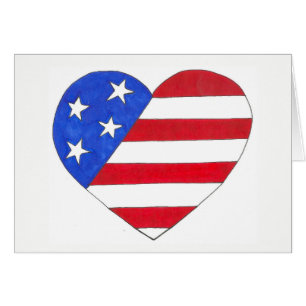 Rött vitt blått Patriotic Stars Rand USA Heart Hälsningskort