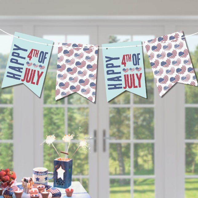 Rött vitt blått patriotisk amerikansk Flagga 4 jul (Cute Patriotic United States Heart 4th Of July Bunting Flags)