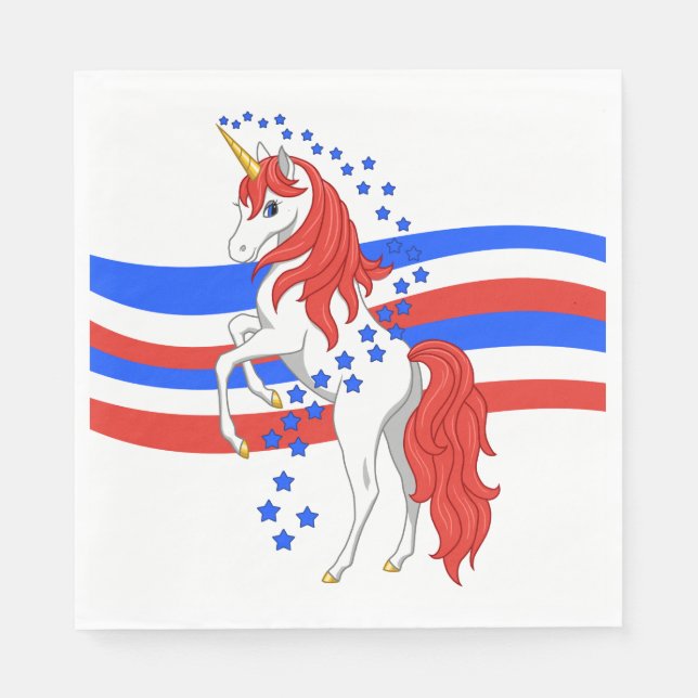 Rött vitt blått patriotisk amerikansk Unicorn Pappersservett (Framsidan)