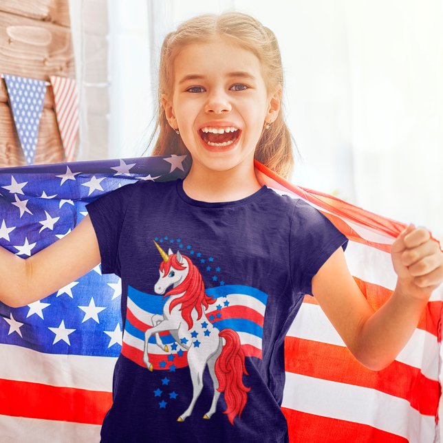 Rött vitt blått patriotisk amerikansk Unicorn Tee Shirt (Skapare uppladdad)