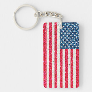 Rött vitt blått patriotisk amerikansk USA flagga P Nyckelring