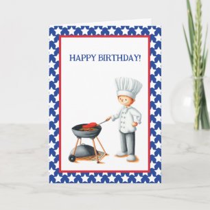 Rött vitt blått patriotisk barbecue Birthday Kort