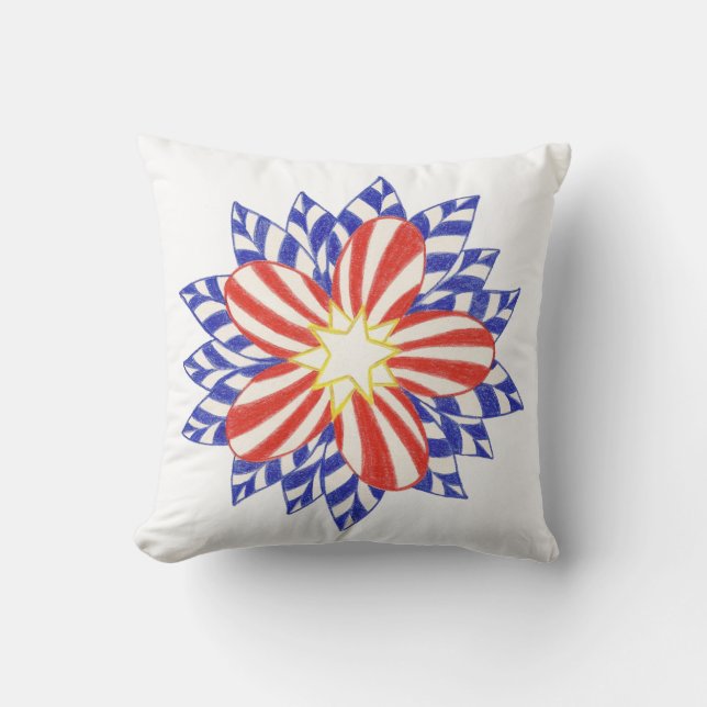 Rött vitt blått patriotiska blommor kudde (Framsida)