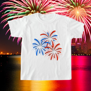 Rött vitt blått patriotiska fyrverkerier juli 4 t shirt