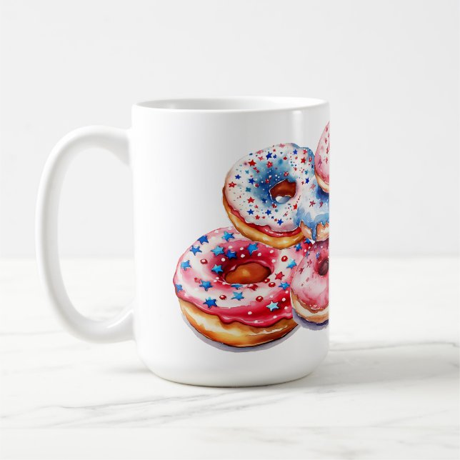 RÖTT VITT BLÅTT PATRIOTISKA ICED DONUTS KAFFEMUGG (Vänster)