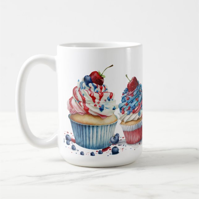 RÖTT VITT BLÅTT PATRIOTISKA MUFFINSAR KAFFEMUGG (Vänster)