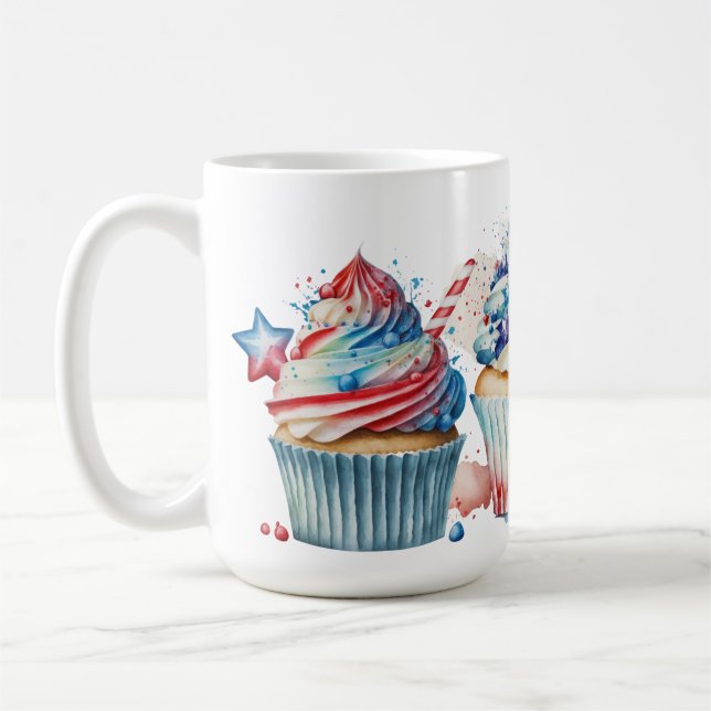 RÖTT VITT BLÅTT PATRIOTISKA MUFFINSAR KAFFEMUGG (Vänster)