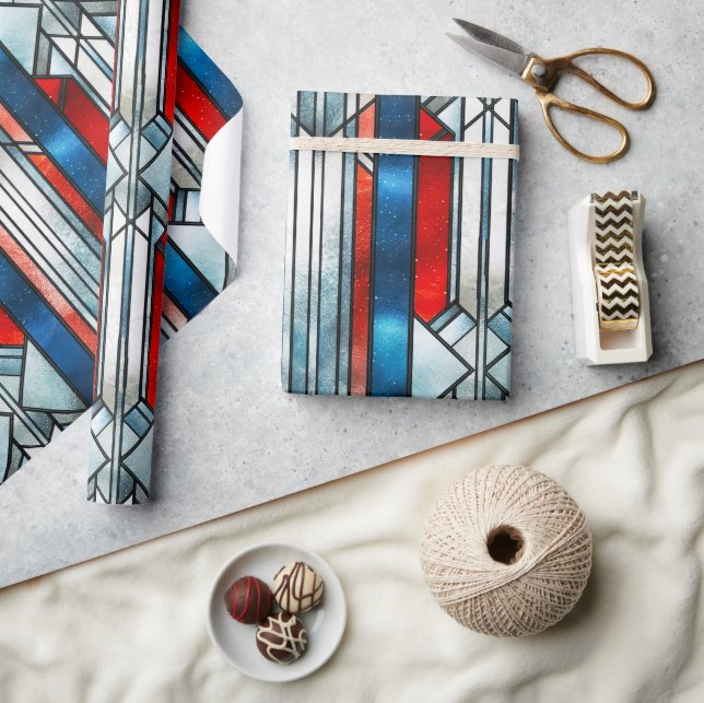 Rött vitt blått patriotiskt lagat glas 4 juli presentpapper (Hantverk)