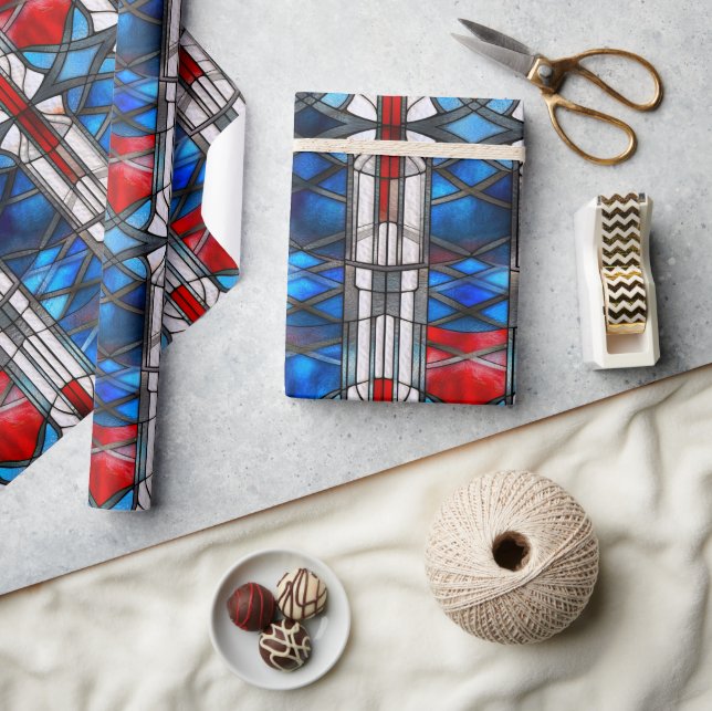 Rött vitt blått patriotiskt lagat glas 4 juli presentpapper (Hantverk)