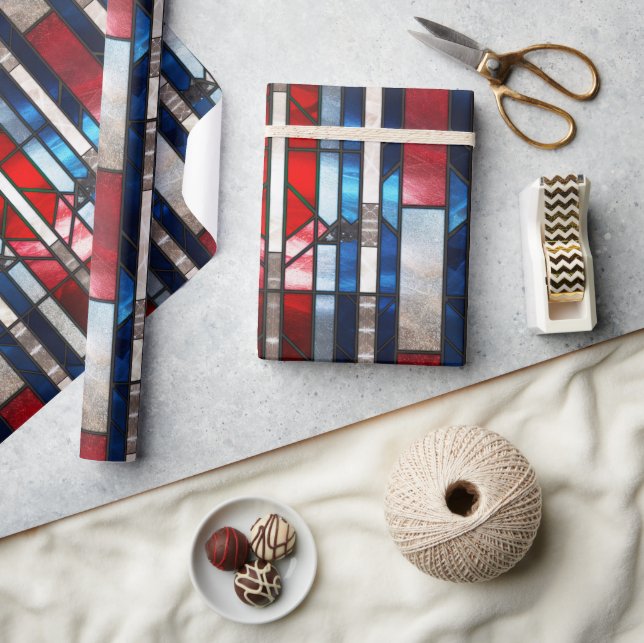 Rött vitt blått patriotiskt lagat glas 4 juli presentpapper (Hantverk)