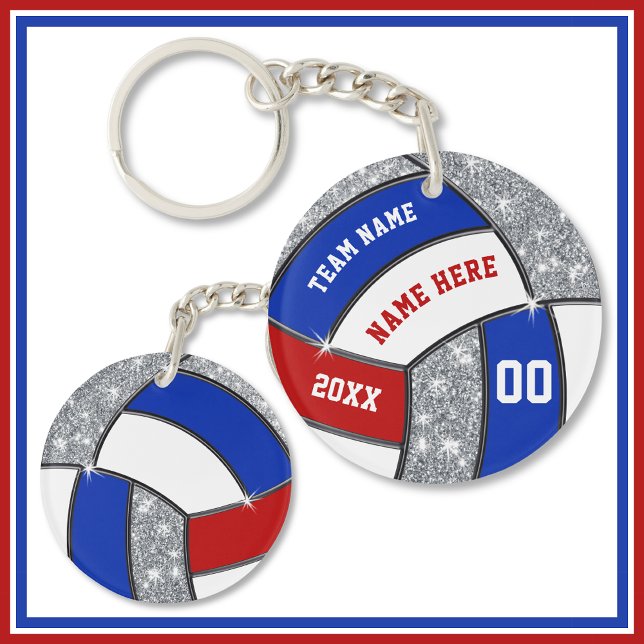 Rött vitt blått, Personlig Volleyball-nyckelkedjor (Red, White and Blue, Personalized Volleyball Keychains. Volleyball Senior Night Ideas. Volleyball.)