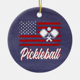 Rött vitt blått Pickleball-jul Julgransprydnad Keramik