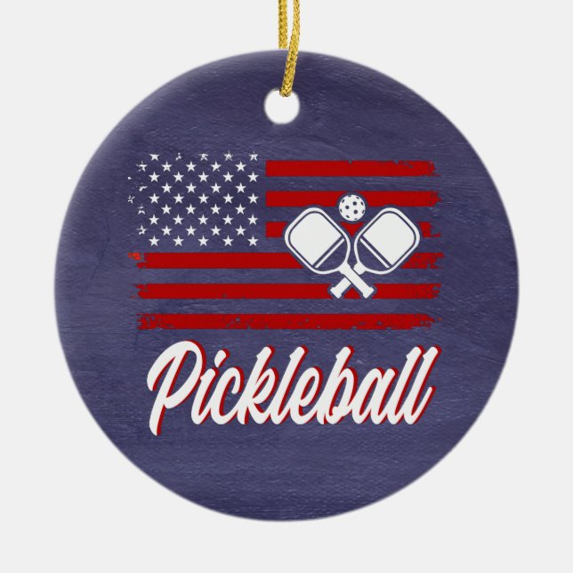 Rött vitt blått Pickleball-jul Julgransprydnad Keramik (Framsidan)