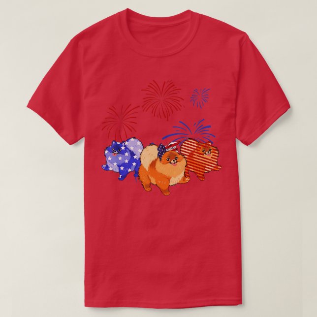 Rött vitt blått Pommern-amerikanska Flagga 4:e jul T Shirt (Design framsida)