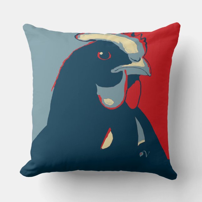 Rött vitt blått pop Art Chicken Pillow Kudde (Framsida)