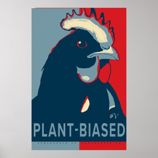 Rött vitt blått Pop Art Chicken Poster växtensisk (Framsidan)