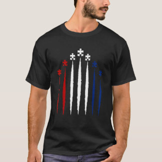 Rött vitt blått puzzle Autism Awareness 4:e juli T Shirt